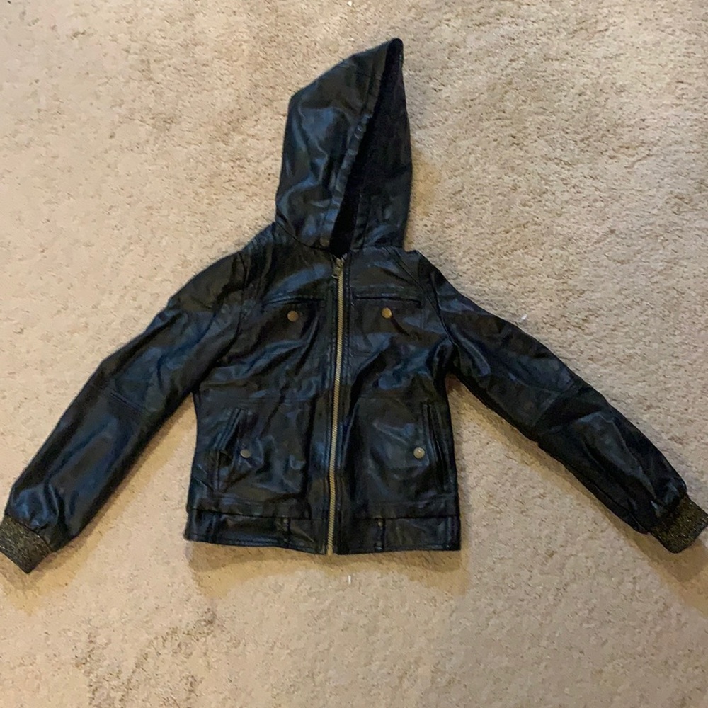 Girl Jessica Simpson black leather bomber jacket